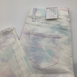 Time And True Womens Straight High Rise Crop Pants White Tie Dye Sz‎ 4 NWT.